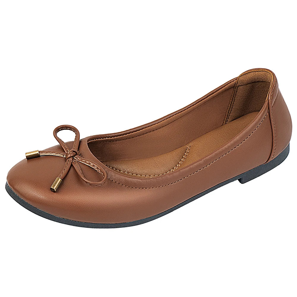 Women Ballet Flats Soft Working Bow-Knot Spring Slip-on Round Toe Wide Fits Walking Shoes Dress Ballet Flats for Women