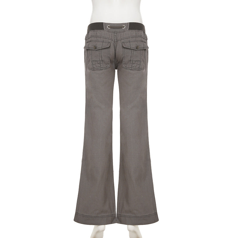 2000s Clothes Y2k Low Rise Boot Cut Jeans Woman Casual Black Striped Denim Trousers Streetwear Flare Pants P77-DD25