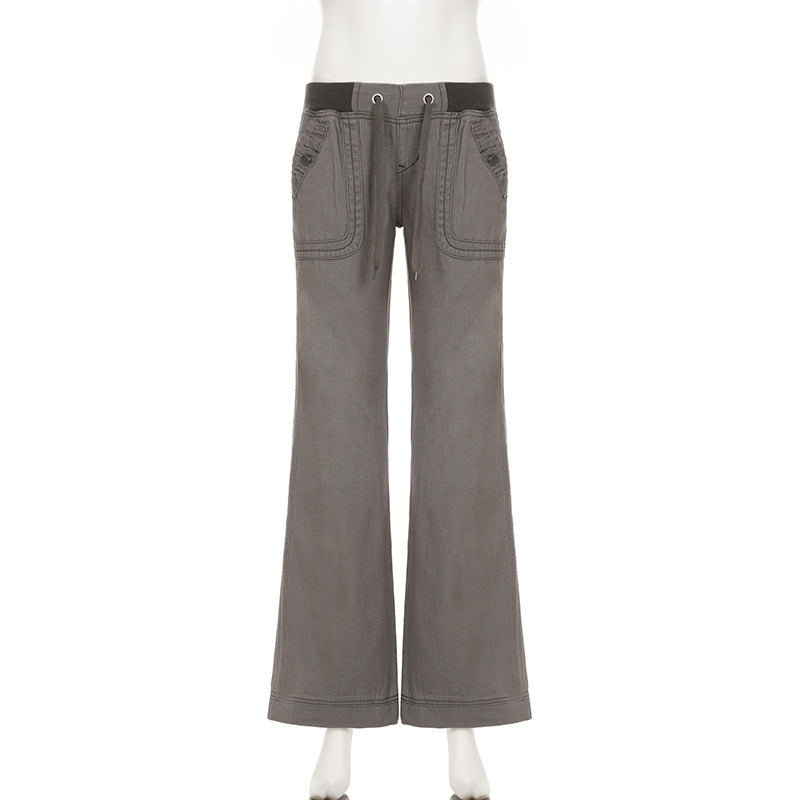 2000s Clothes Y2k Low Rise Boot Cut Jeans Woman Casual Black Striped Denim Trousers Streetwear Flare Pants P77-DD25