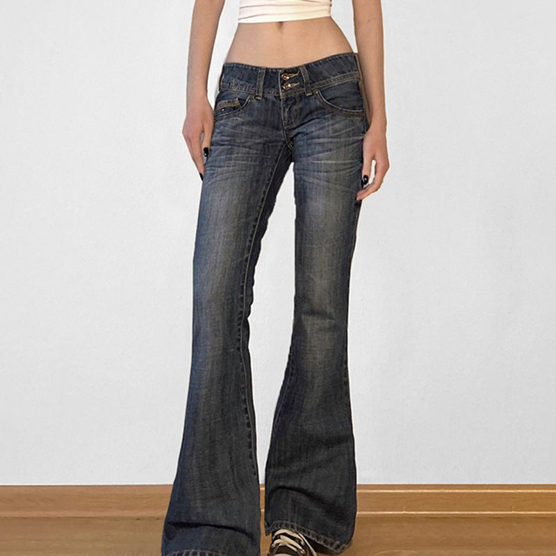 2000s Clothes Y2k Low Rise Boot Cut Jeans Woman Casual Black Striped Denim Trousers Streetwear Flare Pants P77-DD25