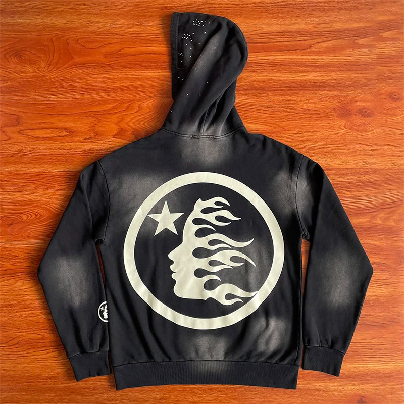 HS  Wash water heavy diamond set casual hoodie