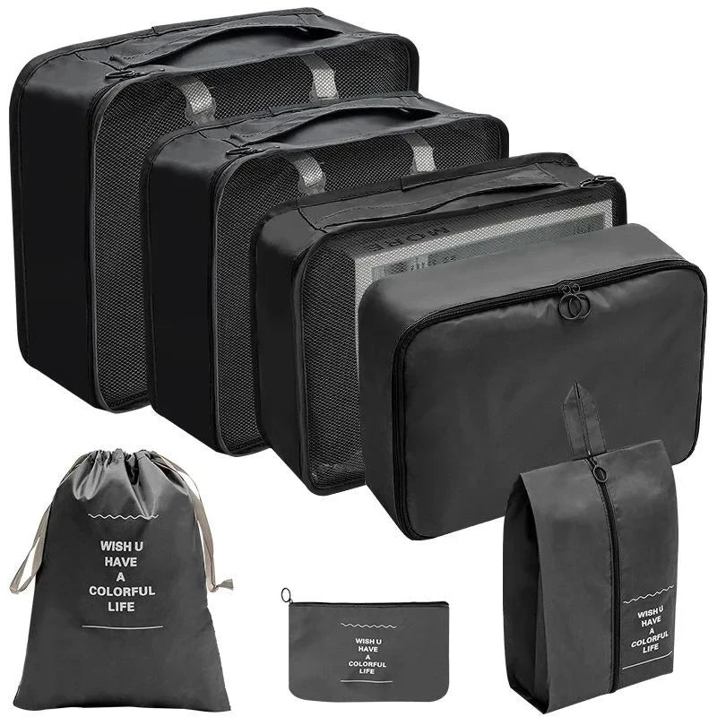 8/9/10 Pcs Set Travel Organizer Storage Bags Suitcase Packing Cubes Set Cases Portable Luggage Clothes Shoe Tidy Pouch Folding