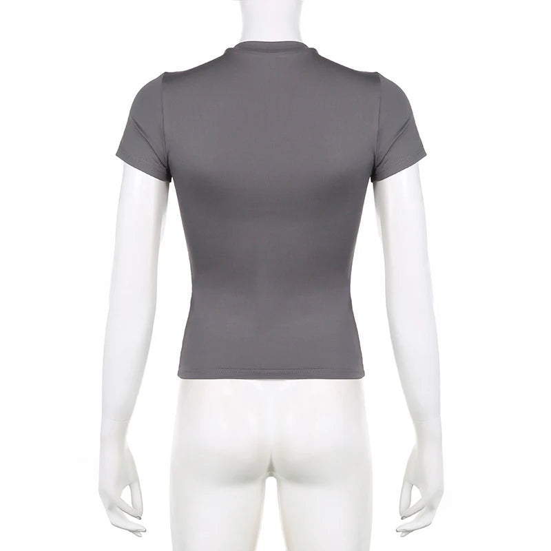 Basic Solid Crop Top Short Sleeve Crewneck Skinny T-shirt Summer Casual Tee for Women Y2K Vintage Top Streetwear