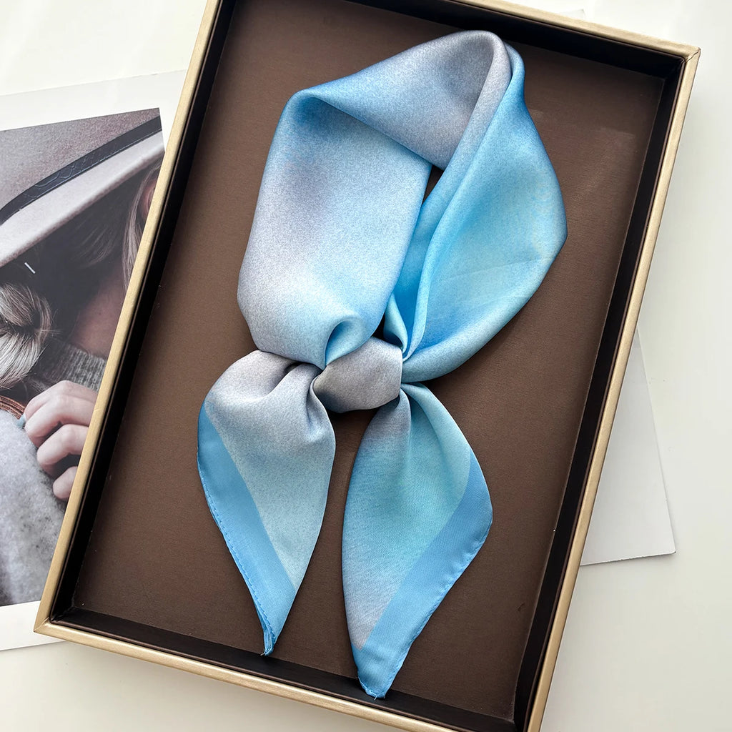 Luxury Square Scarf For Women Elegant Ladies Soft Stain Neckerchief Bandanas Fashion Color Print Faux Silk Scarves Shawl