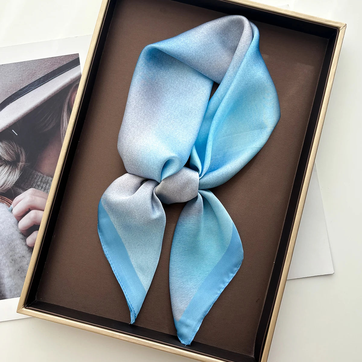 Luxury Square Scarf For Women Elegant Ladies Soft Stain Neckerchief Bandanas Fashion Color Print Faux Silk Scarves Shawl