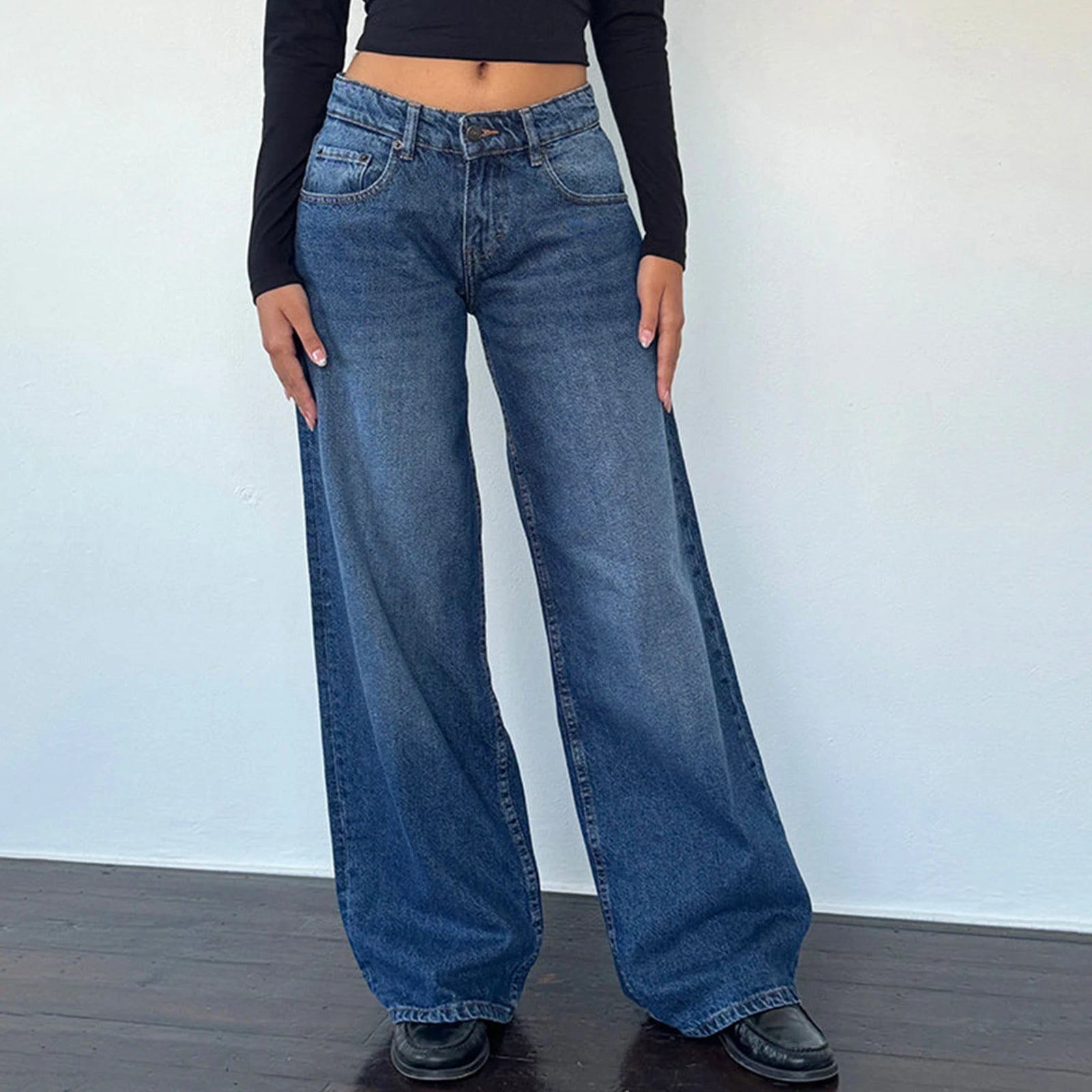 Y2K Baggy Jeans for Women Trendy Low Rise Casual Straight Leg Boyfriend Jeans Denim Pants with Pocket Streetwear