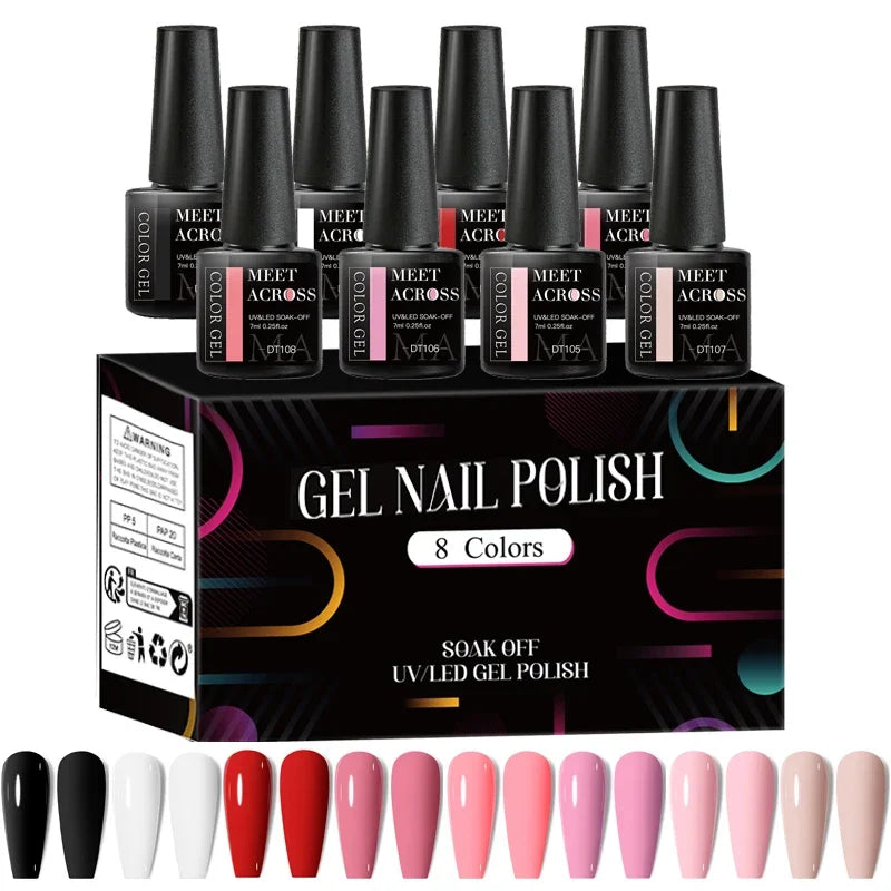 8Pcs/Set Fluorescent Gel Nail Polish Set Summer Colorful Semi Permanent Nail Art Gel Varnish Nail Supplies Manicure For Nails
