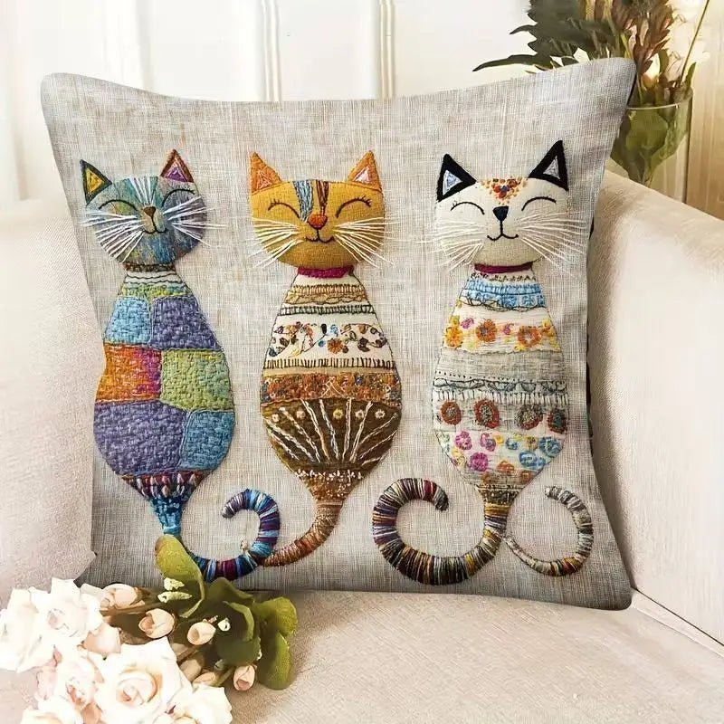 VIKAMA Warm and Cute Cartoon Cat Home Pillow Cover Cushion Cover Soft Sofa Bedhead Comfortable Reading Corner Home Decoration