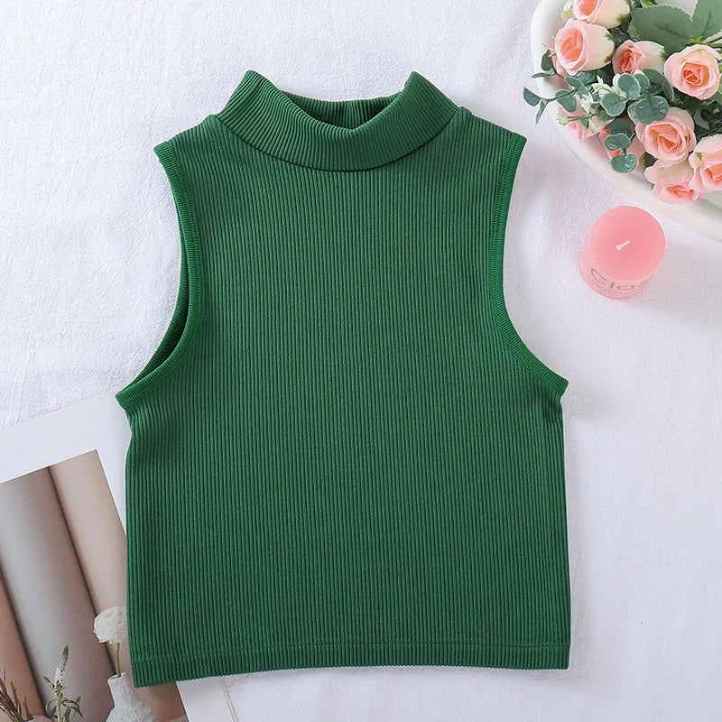New Seamless Ribbed High Neck Sports Vest Full Wrap Vertical Stripes Running Fitness Yoga Women's Quick Dry Top Female