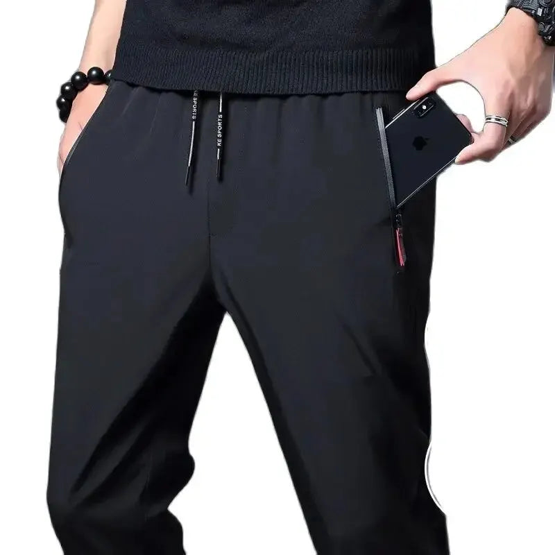 Men's Casual Pants Straight Slim Fit Elastic Waist Jogger Classic Blue Black Gray Male Brand Trousers Plus Size