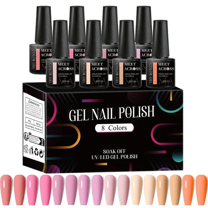 8Pcs/Set Fluorescent Gel Nail Polish Set Summer Colorful Semi Permanent Nail Art Gel Varnish Nail Supplies Manicure For Nails