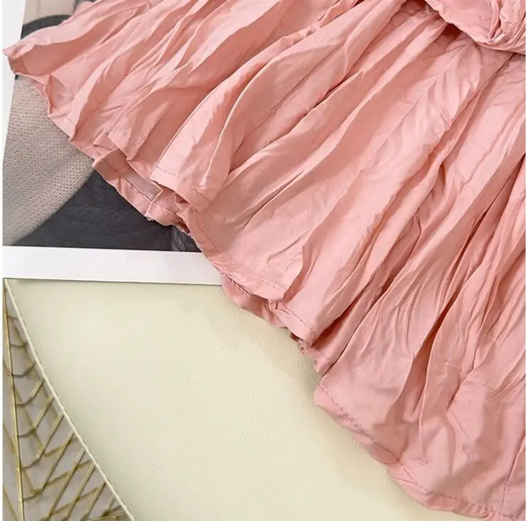 Spring Summer Elastic Waist Skirts Women Wrinkled Soft Solid A Line Long Skirt With Linning
