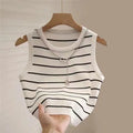 New waistcoat women wear striped wide edge temperament summer top short knit sleeveless bottom shirt