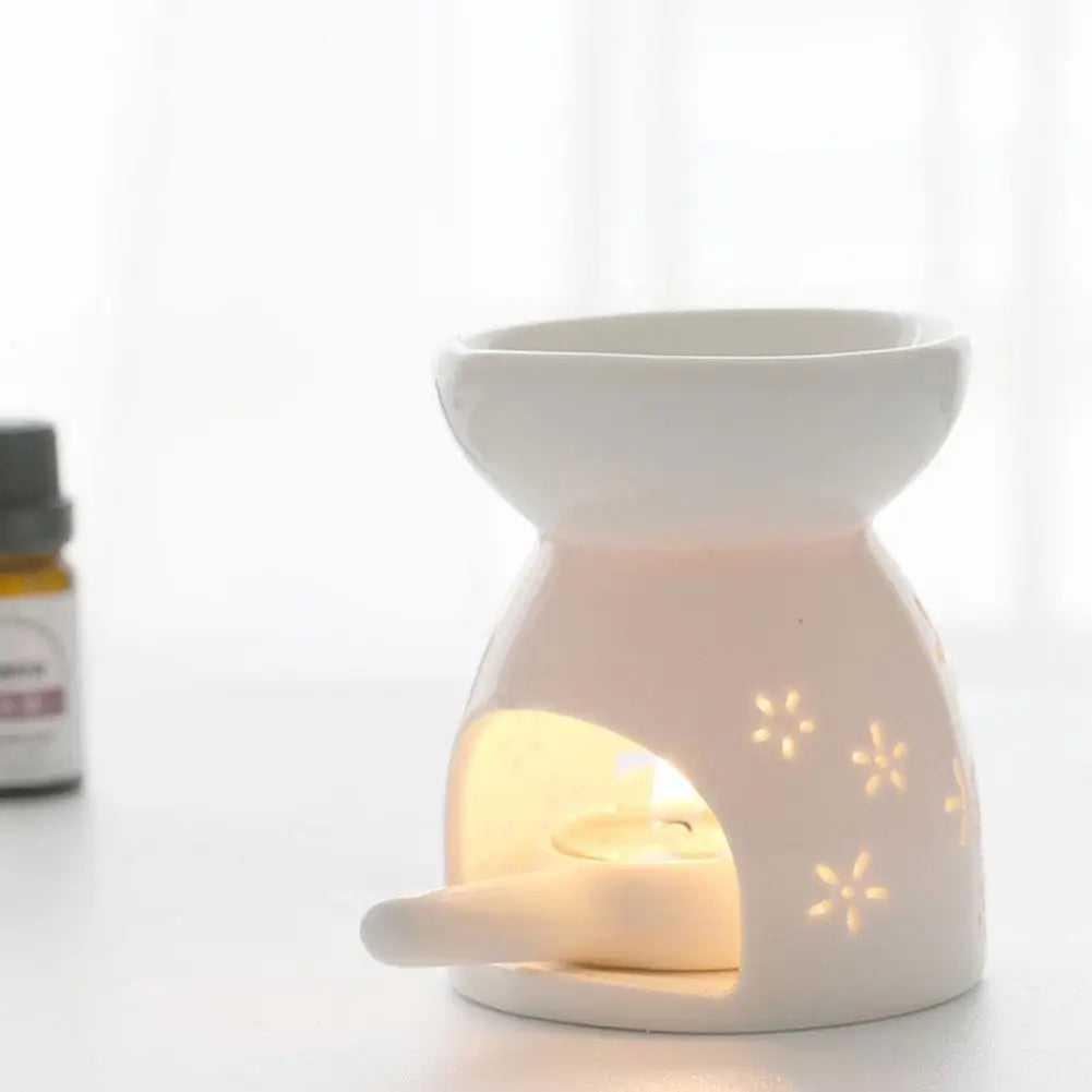 White Ceramic Incense Burner Candle Essential Oil Aromatherapy Diffuser Hollow Heating Stove Middle East Home Decor Ornament