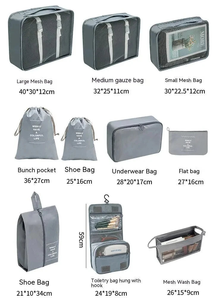 8/9/10 Pcs Set Travel Organizer Storage Bags Suitcase Packing Cubes Set Cases Portable Luggage Clothes Shoe Tidy Pouch Folding
