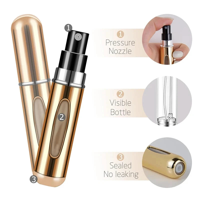 Mini Portable Perfume Spray Bottle 5ml Refillable Aluminum Atomizer Travel Cosmetic Container for Refillable Perfumes