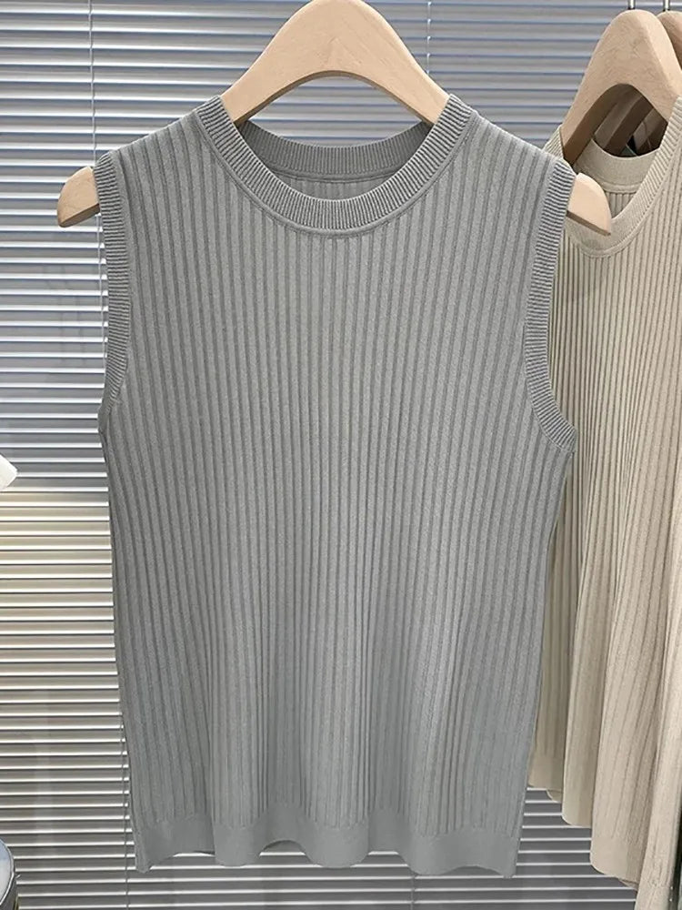 Summer Spring Tanks Top Women Sleeveless Knitted T-Shirts Female Elastic Slim Casual Vests Crop Tops Camis Pullover Shirts