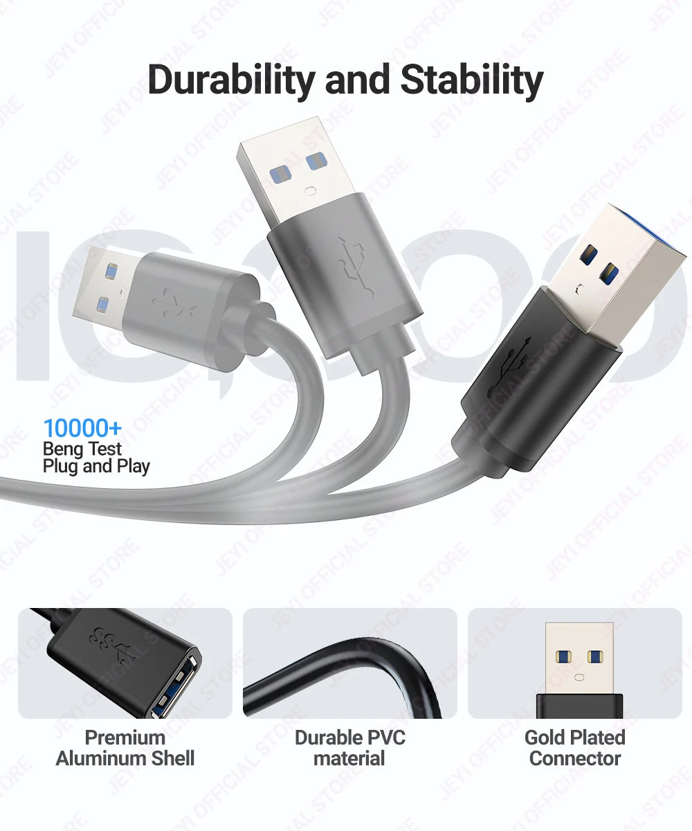 JEYI USB 3.0 GEN1 Extension Cable (Male to Female)-5Gbps High-Speed Data Transfer for Keyboard/Mouse/Flash Drive