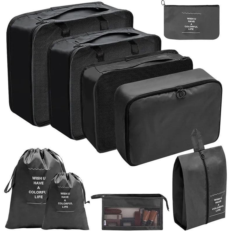 8/9/10 Pcs Set Travel Organizer Storage Bags Suitcase Packing Cubes Set Cases Portable Luggage Clothes Shoe Tidy Pouch Folding