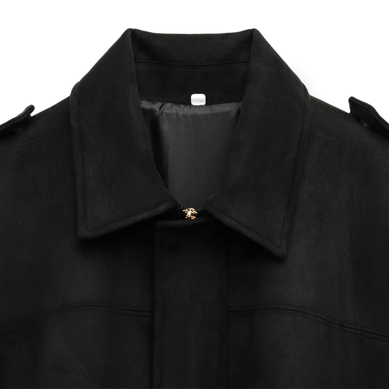 HXAO Women's Bomber Jacket Lapel Long Sleeve Zipper Suede Jacket Women 2025 High Street Cropped Racing Jackets Coats Outerwears