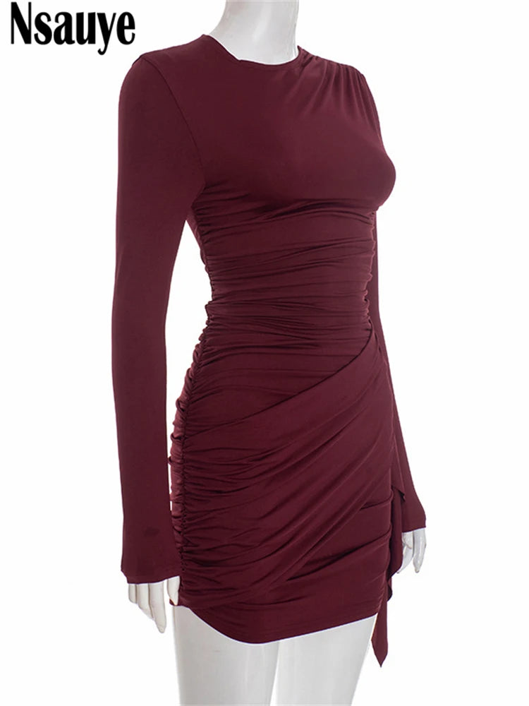 Nsauye New Fashion Women Short Wrap High Waisted Mini Winter Dress Outfits Sexy Night Club Party Evening Long Sleeve Dress