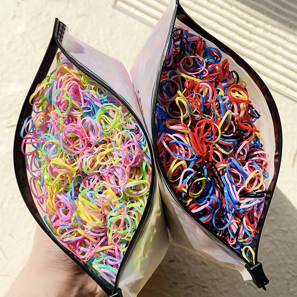 1000 Girls Colourful Disposable Rubber Band Hair Ties Headband Children Ponytail Holder Bands Kids Hair Accessories