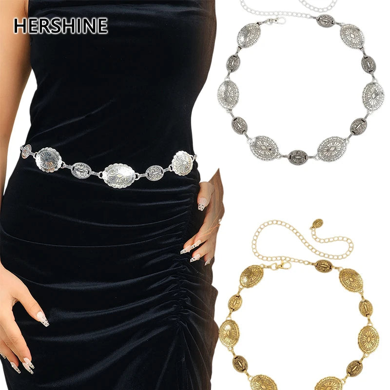 HERSHINE 1-piece women's vintage metal waist chain set, an elegant dress accessory with a bohemian style，spring，summer，Christmas