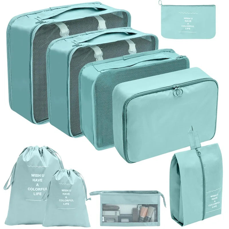 8/9/10 Pcs Set Travel Organizer Storage Bags Suitcase Packing Cubes Set Cases Portable Luggage Clothes Shoe Tidy Pouch Folding
