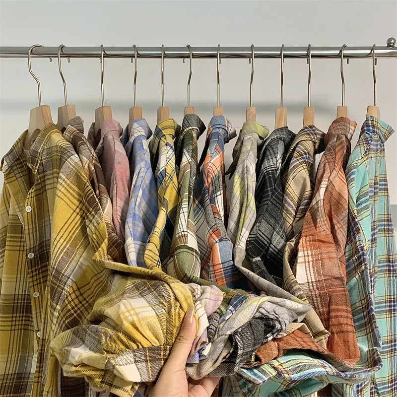 Plaid Shirt Women Long Sleeve Top Female Vintage Fashion Single Breasted Blouse Ladies Preppy Style Loose Check Shirts
