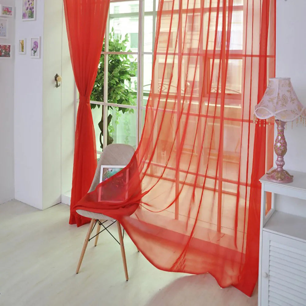 1 Pcs Color Tulle Door Window Curtain Drape Panel Sheer Scarf Valances Nordic Curtains For Living Dining Room Tulle Bedroom