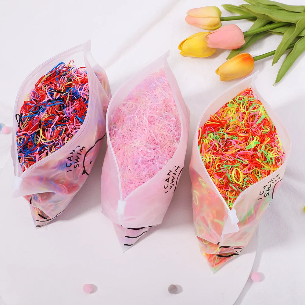 1000 Girls Colourful Disposable Rubber Band Hair Ties Headband Children Ponytail Holder Bands Kids Hair Accessories
