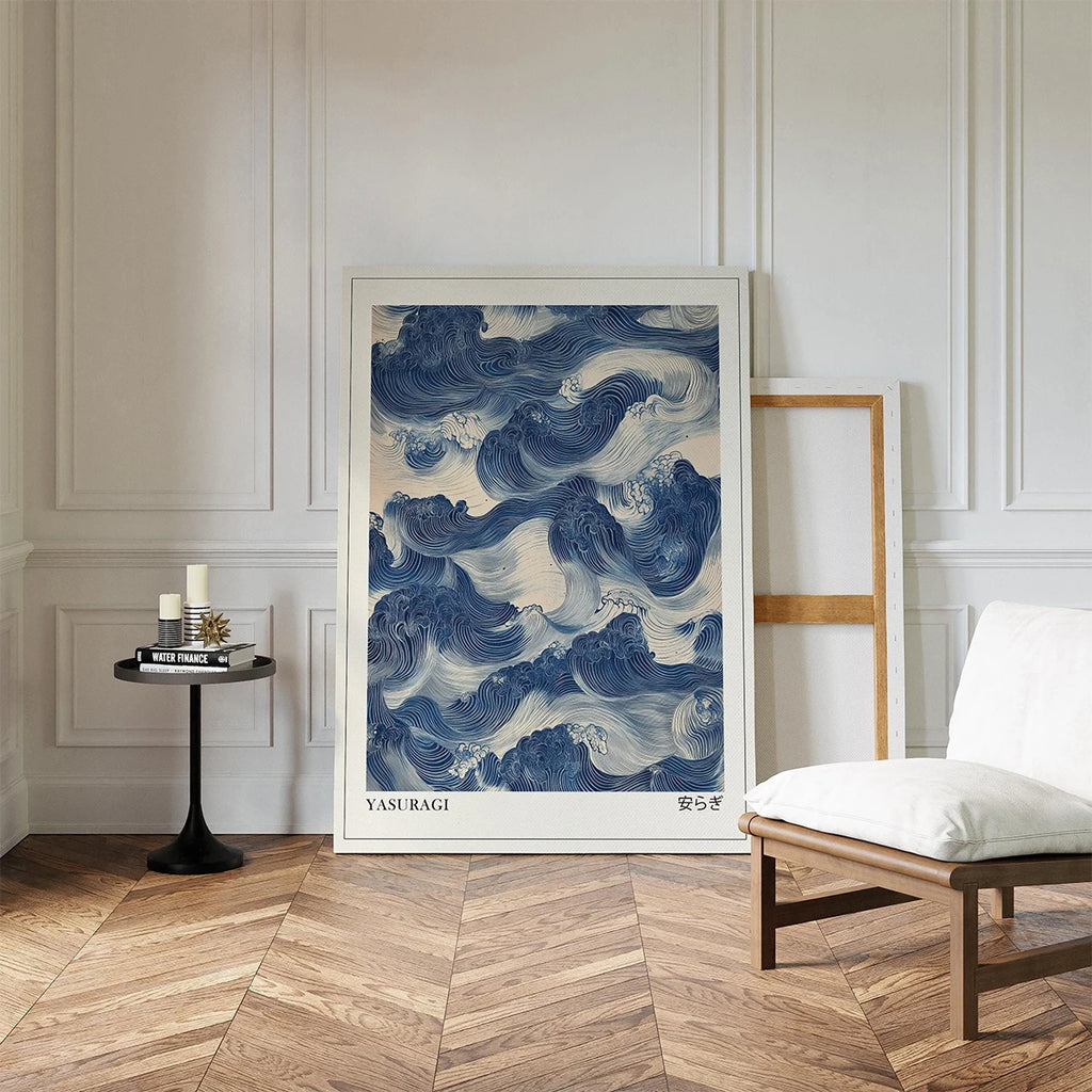 Print Poster Modern Minimalist Art Prints Home Decor Wall Gifts-unframed Japanese Retro Blue Wave Abstract Canvas