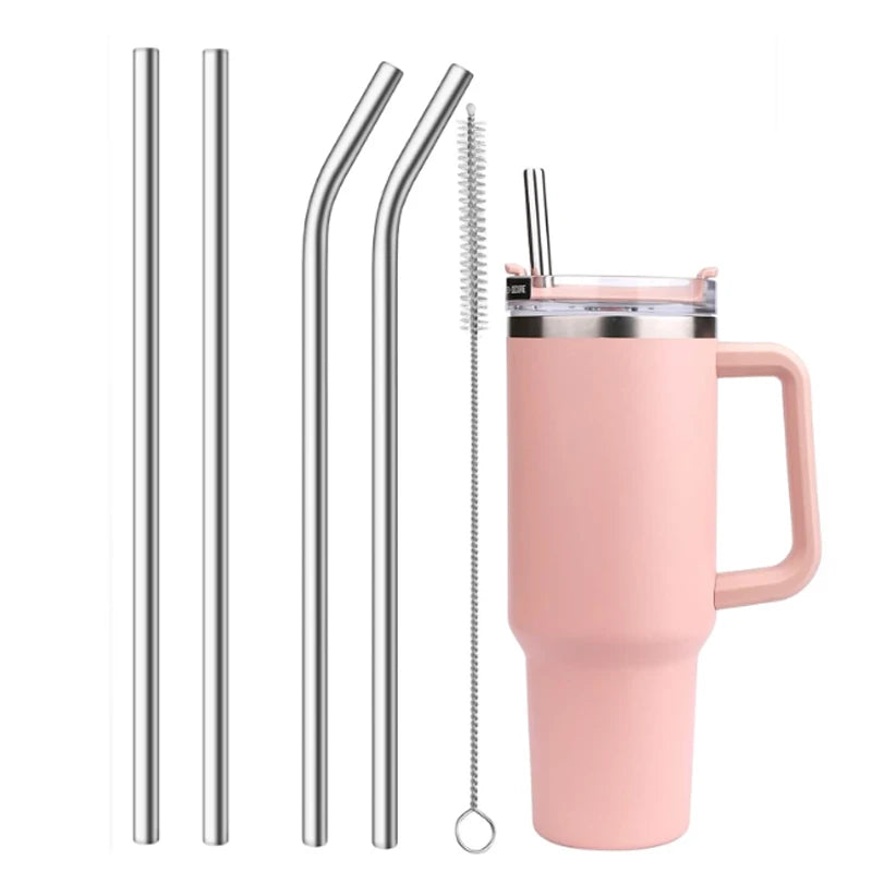 10mm Wide 12 Inch Reusable Stainless Steel Straw, 4pcs Large Straws with Cleaning Brush for Stanley Cup Accessories