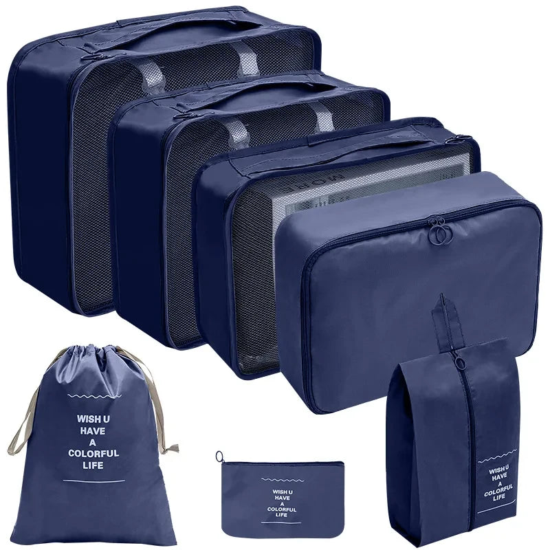 8/9/10 Pcs Set Travel Organizer Storage Bags Suitcase Packing Cubes Set Cases Portable Luggage Clothes Shoe Tidy Pouch Folding