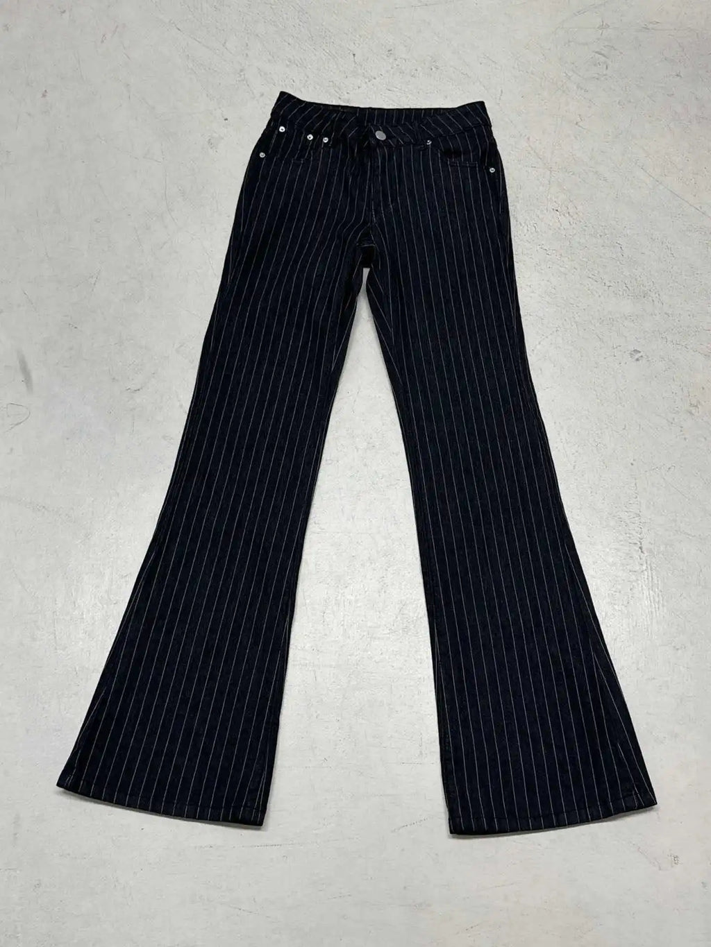 2000s Clothes Y2k Low Rise Boot Cut Jeans Woman Casual Black Striped Denim Trousers Streetwear Flare Pants P77-DD25