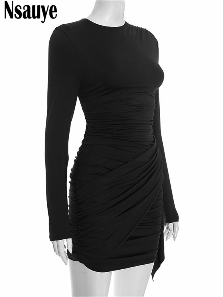 Nsauye New Fashion Women Short Wrap High Waisted Mini Winter Dress Outfits Sexy Night Club Party Evening Long Sleeve Dress