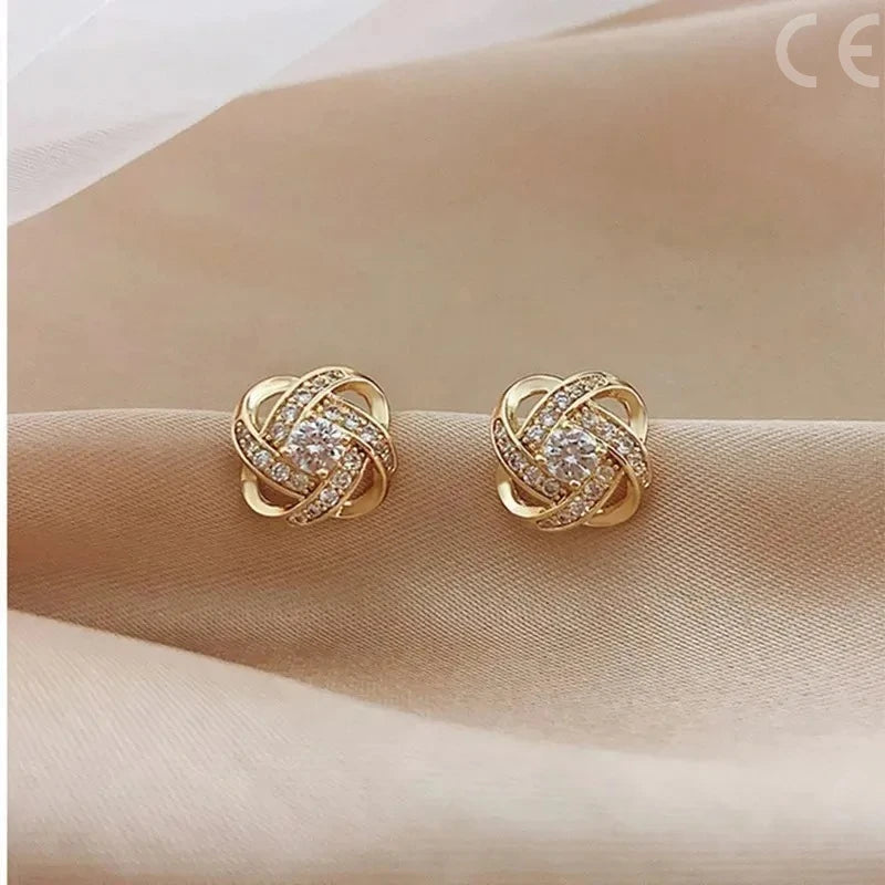 New Exquisite Shiny Zircon Heart Flower Earrings Elegant Square Geometric Crystal Earrings for Women Fashion Jewelry Gift