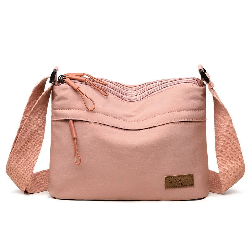 3 Main Pockets High Capacity Shoulder Crossbody Bag for Women Multi-pocket Purse Canvas Handbag Suitable for Mothers Shopping