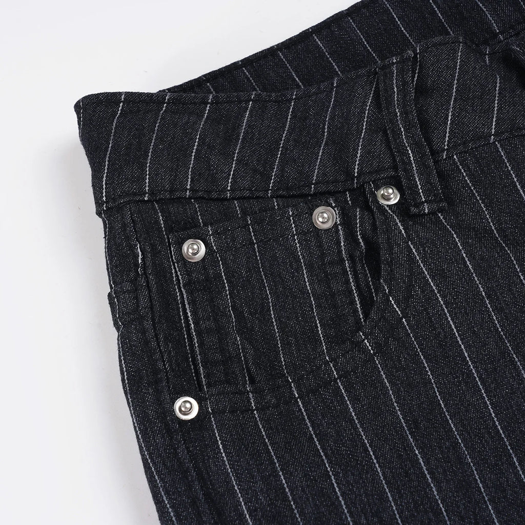 2000s Clothes Y2k Low Rise Boot Cut Jeans Woman Casual Black Striped Denim Trousers Streetwear Flare Pants P77-DD25