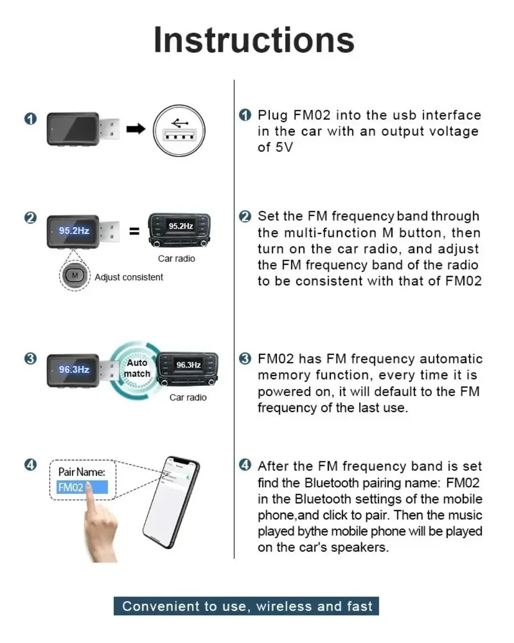 VIKEFON Bluetooth 5.3 Transmitter Receiver Handsfree Call Mini USB Power Car Kit Auto Stereo Wireless Audio Adapter For Fm Radio