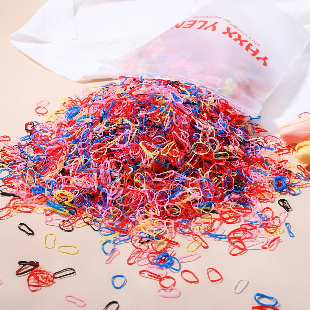 1000 Girls Colourful Disposable Rubber Band Hair Ties Headband Children Ponytail Holder Bands Kids Hair Accessories