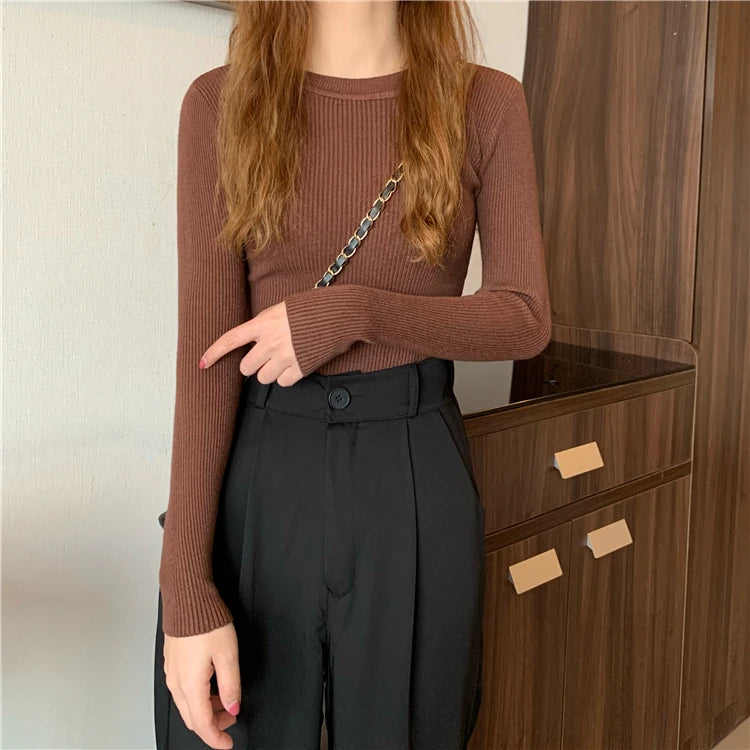 New Women Sweater  Long Sleeve Pullover Basic Top Fashion O-neck Elastic Female Winter Solid Knitted Jumper