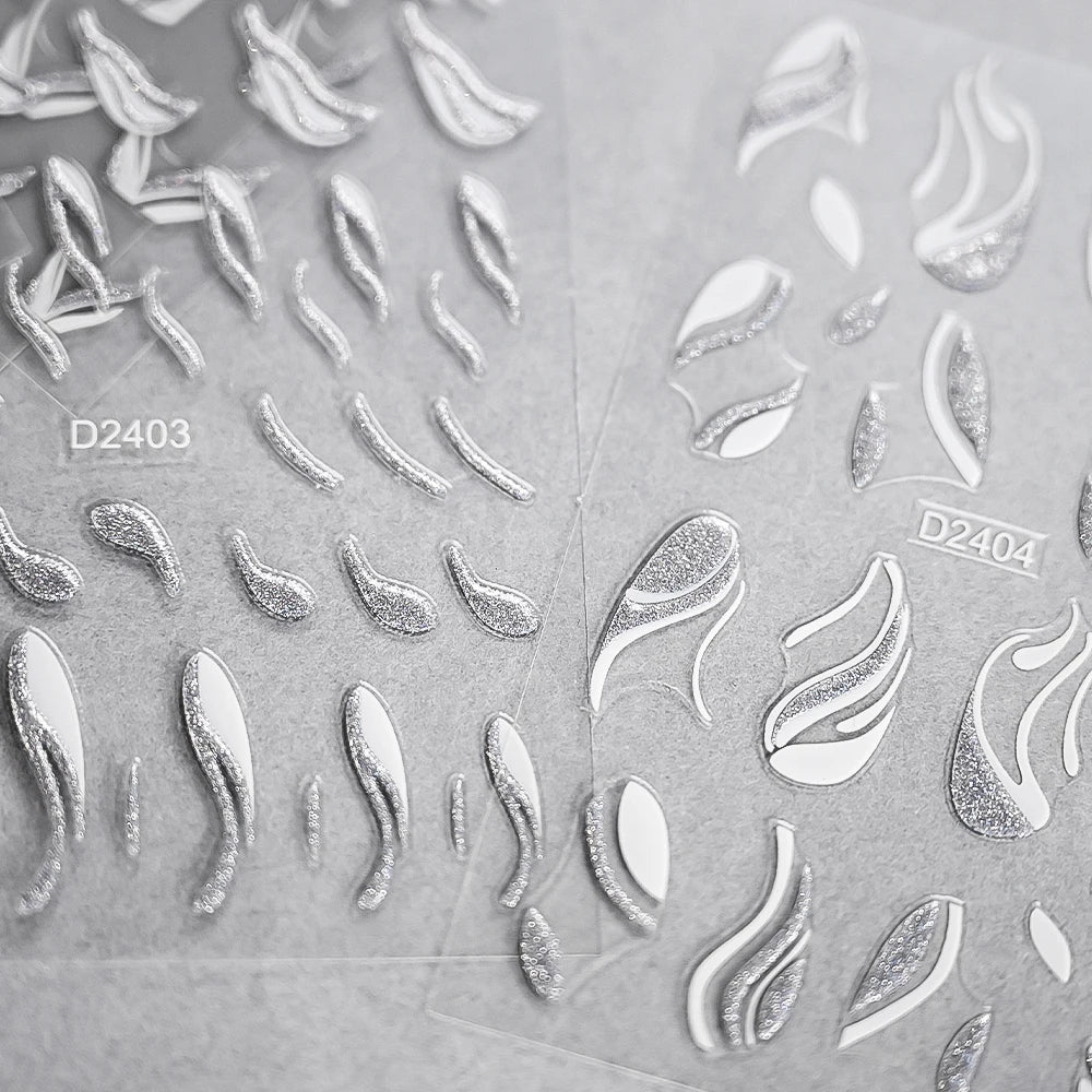 Shiny Glitter French Lines Nails Stickers Waves Curve Ribbon White Gold Stripes Manicure Decals Nails Charming Decoration NK-324