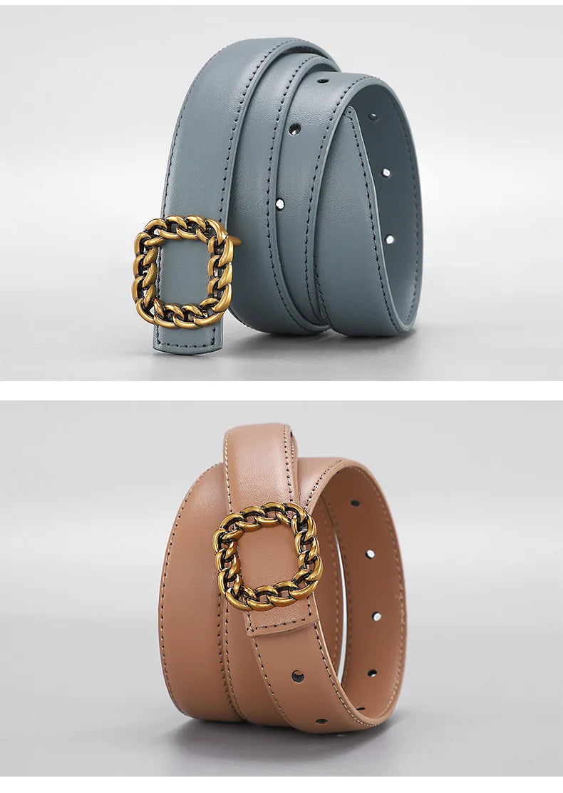 Ladies' vintage square-buckle leather belt; versatile dress belt for women; simple waist belt for women's suits; vintage