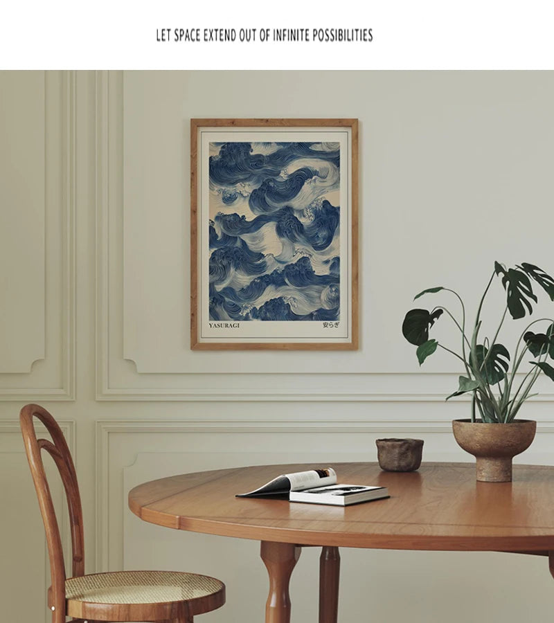 Print Poster Modern Minimalist Art Prints Home Decor Wall Gifts-unframed Japanese Retro Blue Wave Abstract Canvas