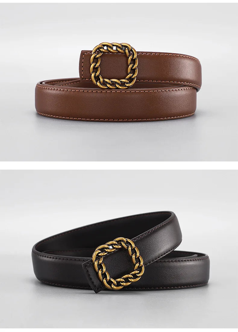 Ladies' vintage square-buckle leather belt; versatile dress belt for women; simple waist belt for women's suits; vintage