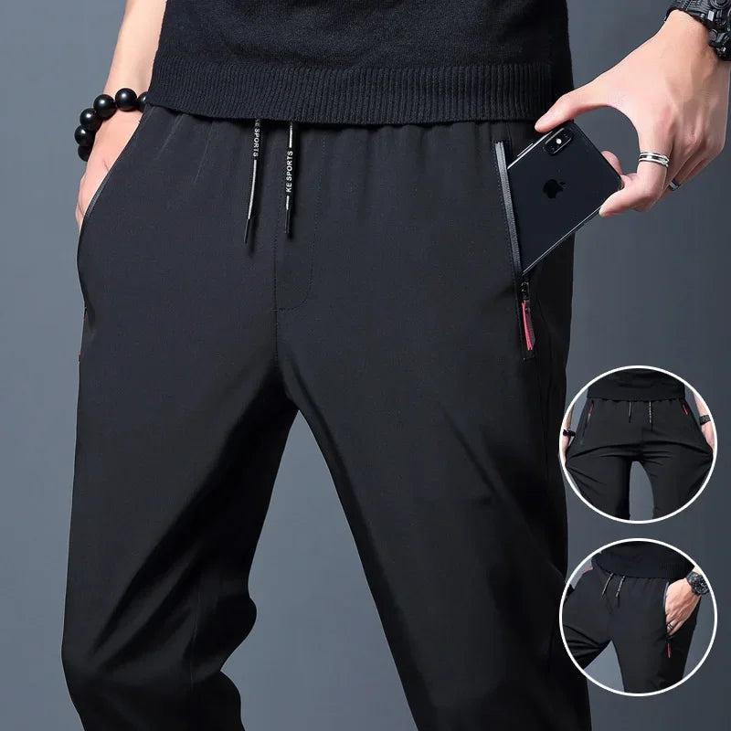 Men's Casual Pants Straight Slim Fit Elastic Waist Jogger Classic Blue Black Gray Male Brand Trousers Plus Size