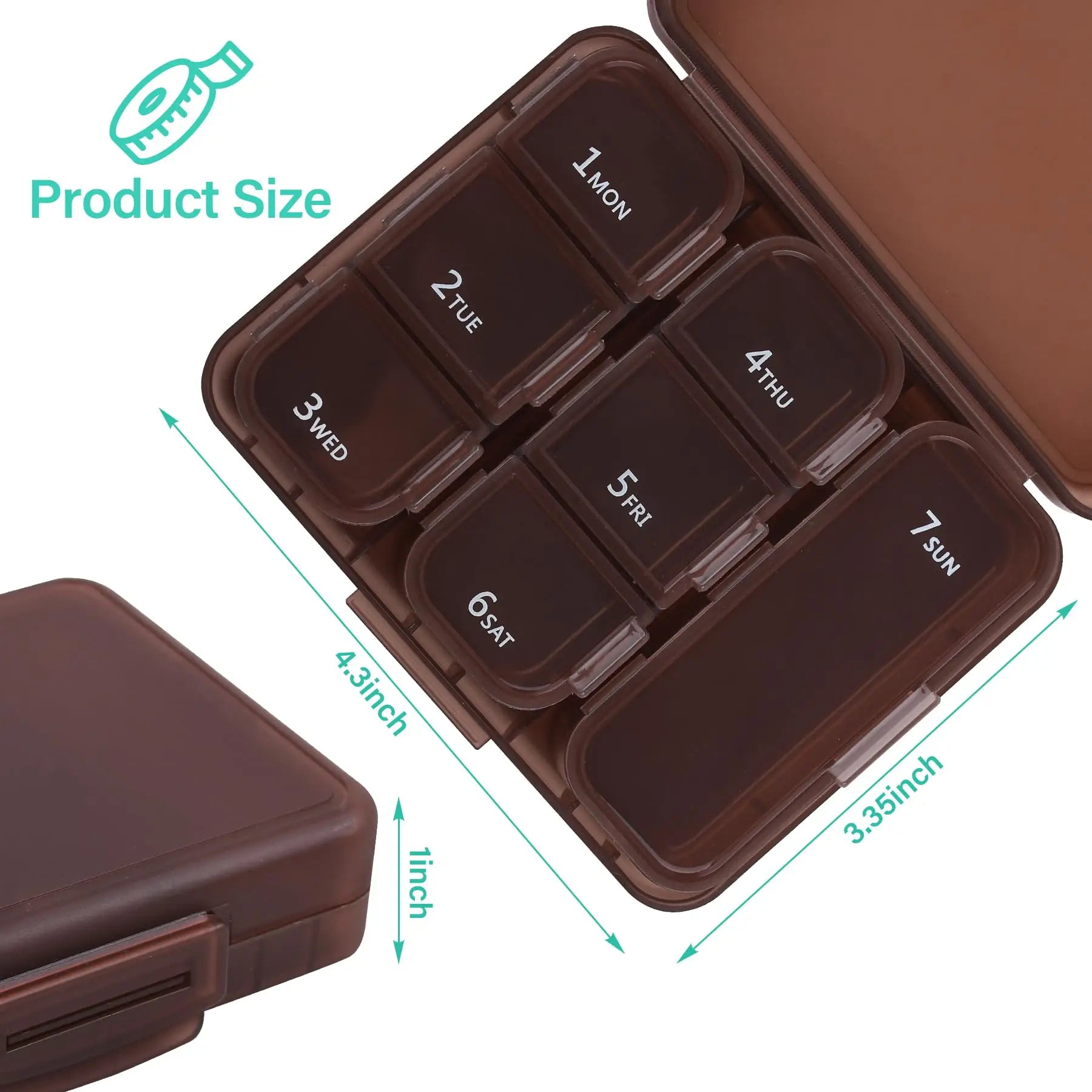 2Pcs 7 Days Pill Storage Box Mini Travel Portable Medicines Dispenser Box Multifunction Plastic Seven Compartment Sealer Box