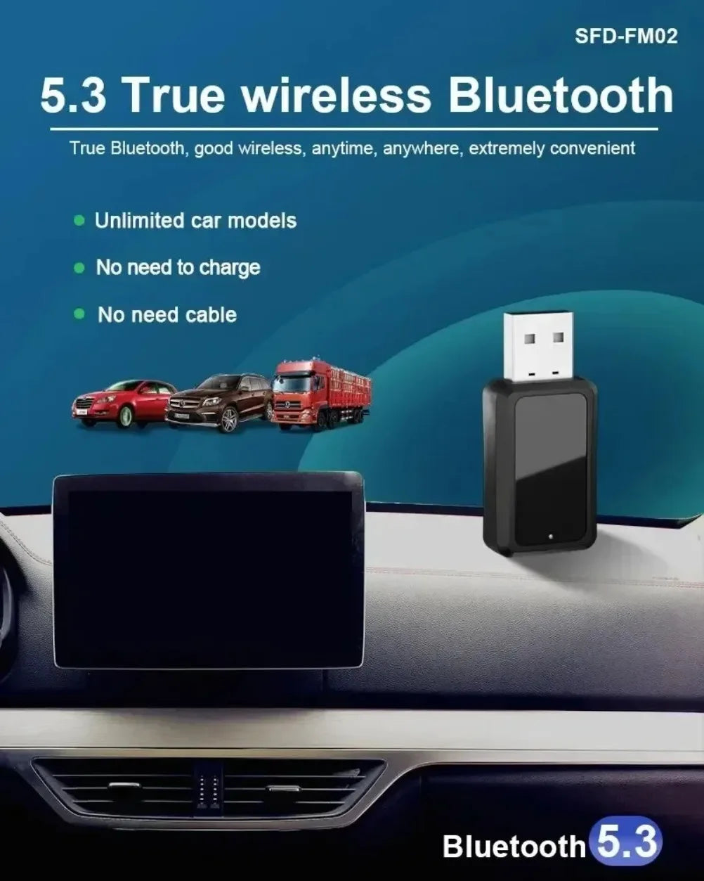 VIKEFON Bluetooth 5.3 Transmitter Receiver Handsfree Call Mini USB Power Car Kit Auto Stereo Wireless Audio Adapter For Fm Radio