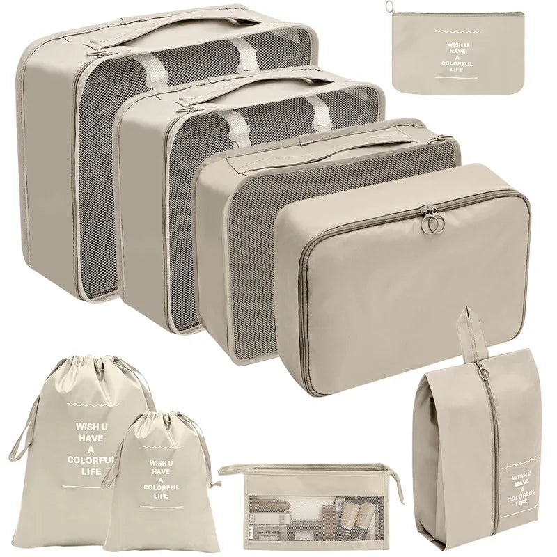 8/9/10 Pcs Set Travel Organizer Storage Bags Suitcase Packing Cubes Set Cases Portable Luggage Clothes Shoe Tidy Pouch Folding